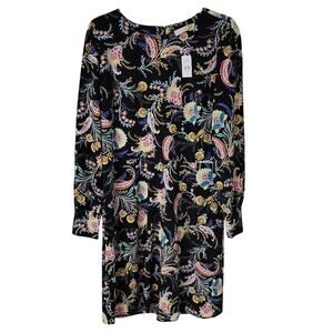 LOFT Black Paisley Floral Long Sleeve Dress Womens Size 12 NWT